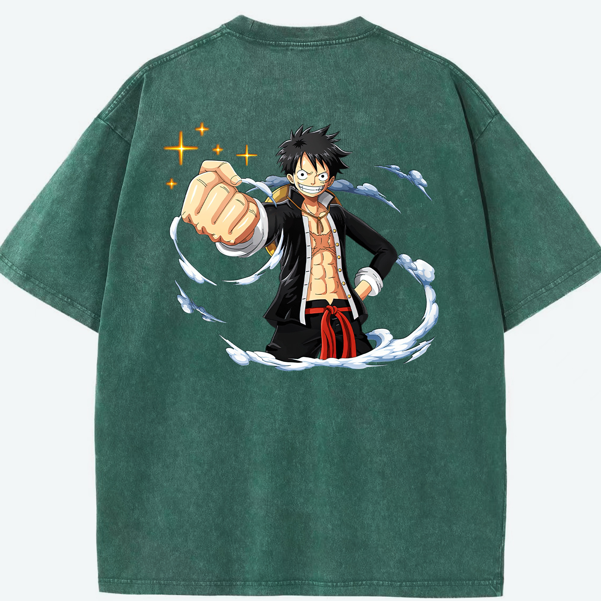 ワンピース モンキー・D・ルフィ ONE PIECE Monkey D. Luffy 綿100% ヴィンテージ風 半袖Tシャツ（背面プリント）